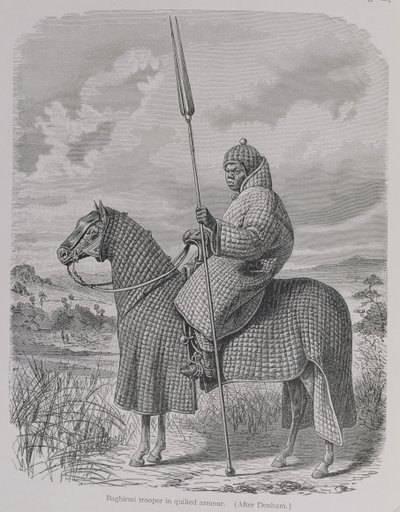 Baghirmi katona steppelt páncélban, "Az emberiség története" III. kötetéből, Friedrich Ratzel professzor, 1898 (metszet) alkotó: English School