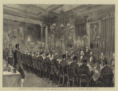 Bankett Sir Frederick Roberts vezérőrnagynak a United Service Clubban, illusztráció a The Graphic számára, 1880. december 4. alkotó: English School