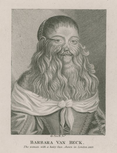 Barbara Van Beck, a szőrös arcú nő, Londonban, 1668-ban alkotó: English School