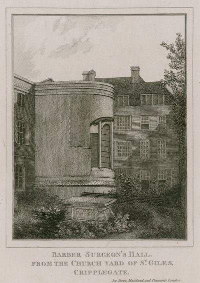 Barber Surgeons Hall, Monkwell Street, London, a St Giles templom udvarából nézve, Cripplegate alkotó: English School
