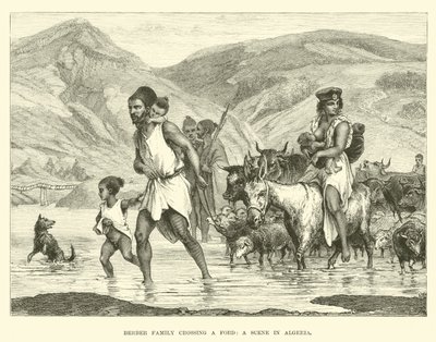 Berber család gázlón át, jelenet Algériában alkotó: English School