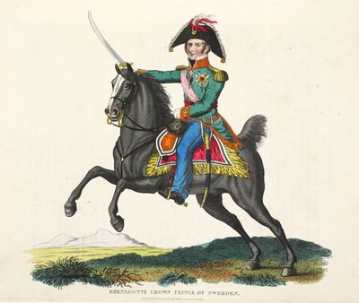 Bernadotte, Svéd koronaherceg, kocsma. Richard Evans, engr Romney, illusztráció a Waterloo-i csata történetéről, William Mudford, 1816 alkotó: English School