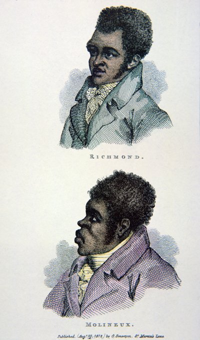 Bill Richmond és Tom Molineaux, 1812-ben megjelent nyomtatvány (színes litó) alkotó: English School