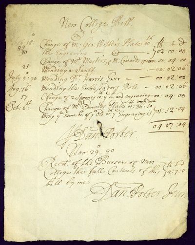 Bill Daniel Portertől a New College-ba, 1690 alkotó: English School