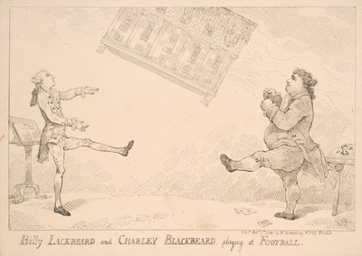 Billy Blackbeard és Charley Blackbeard focizni, szatirikus rajzfilm, amely a Kelet-India Billre utal, W. Humphrey, 1744 alkotó: English School