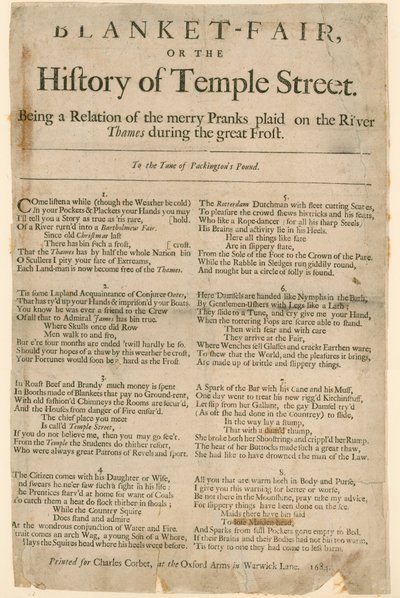 Takaróvásár. Vers az 1684-es fagyvásárról alkotó: English School