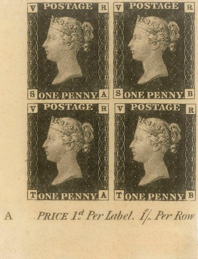Block of Penny Black bélyegek, 1840 körül (postai bélyegek) alkotó: English School