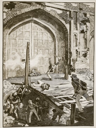 A kasmír kapu felrobbantása Delhiben, a Cassells Illustrated History of England illusztrációja (szépia fotó) alkotó: English School