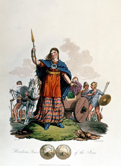 Boadicea, az Iceni királynője, tervezte C.H.S., metszett Richard Havell, idősebb, megjelent 1815 (akvatinta) alkotó: English School