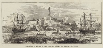 Mombasa bombázása a HMS Nassau és a HMS London Rifleman and Boats által (metszet) alkotó: English School