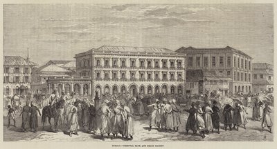 Bombay, Oriental Bank és részvénypiac (metszet) alkotó: English School