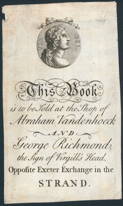 Könyvtányér, ezt a könyvet Abraham Vandenhoeck és George Richmond boltjában kell eladni alkotó: English School