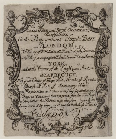 Könyvkereskedők, Caesar Ward és Richard Chandler, kereskedelmi kártya alkotó: English School
