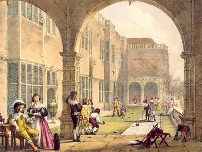 Bowls on the Terrace at Bramshill 1600-ban, Joseph Nash 1838-ban megjelent Középkori építészetéből alkotó: English School