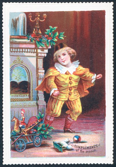 Fiú játszik játékokkal, karácsonyi kártya alkotó: English School