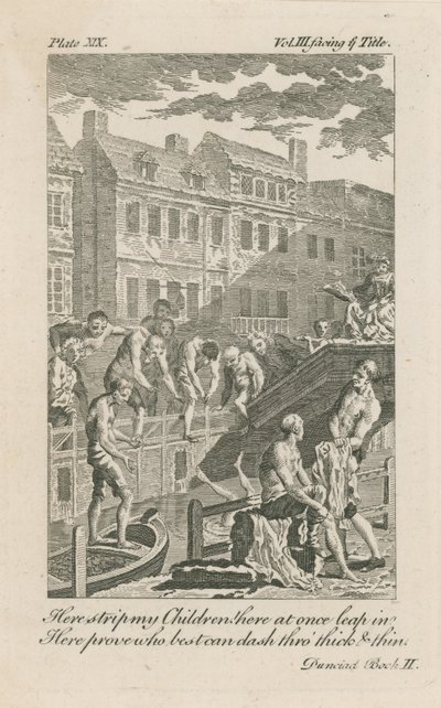 Fiúk fürdőznek a Flotta-árokban a Bridewell Bridge mellett 1728-ban alkotó: English School
