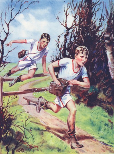 Fiúk papírüldözésben (színes lito) alkotó: English School