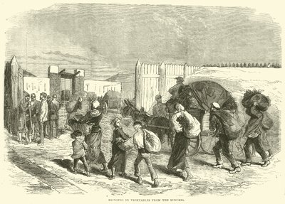 Zöldségbehozatal a külvárosból, 1870. október alkotó: English School