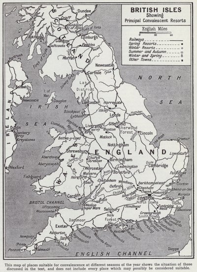 Brit-szigetek, fő lábadozó üdülőhelyek (litho) alkotó: English School
