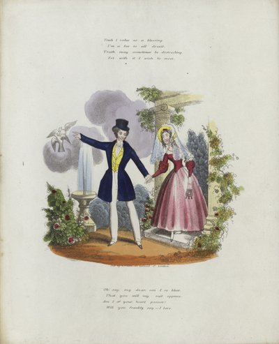 Brit Valentin kártya egy férfi és egy nő képével, kézen fogva alkotó: English School