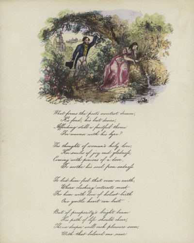 Brit Valentin-kártya egy férfi és egy nő képével a folyóparton alkotó: English School