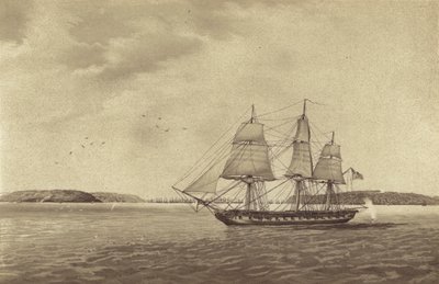 A brit HMS Fisgard fregatt, parancsnoka Thmas Byam Martin kapitány, felderítés Brestnél, Franciaországban (litho) alkotó: English School