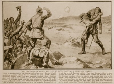 Brit tiszt életét adja, hogy megmentse egy sebesült ellenségét, 1914-1919 alkotó: English School