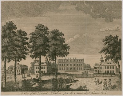 Buckingham House, kilátás a Queens Palace-ra a St James