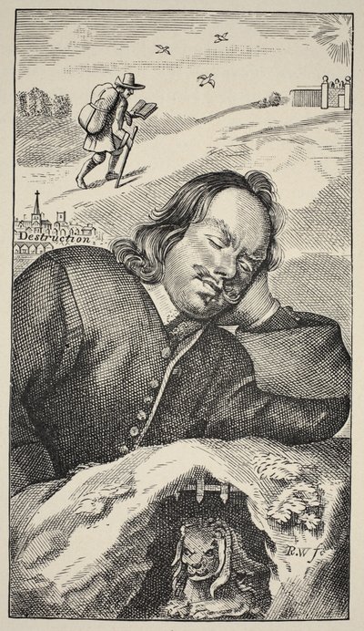 Bunyans Dream, John Bunyan (1628-88) The Pilgrims Progress című művének előlapja, 4. kiadás, pub. 1680 (szépia fotó) alkotó: English School