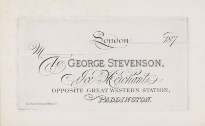 Névjegykártya George Stevenson számára alkotó: English School