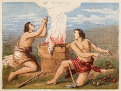 Káin és Ábel áldozata (színes litográfia) alkotó: English School