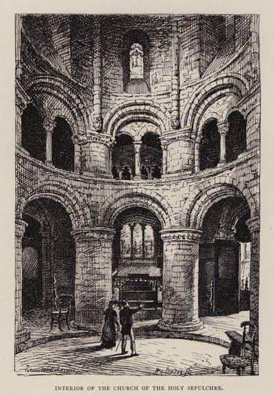 Cambridge: A Szent Sír-templom belseje (rézkarc) alkotó: English School