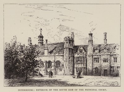 Cambridge: Peterhouse, A Főudvar déli oldalának külső része (rézkarc) alkotó: English School