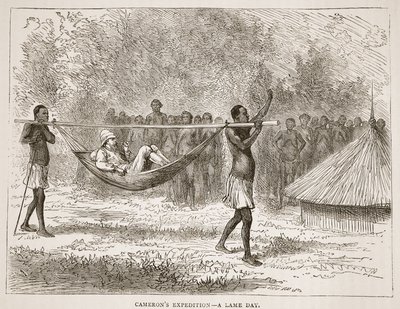 Camerons expedíció – egy béna nap, illusztráció a The Pitorial Edition of the Life and Discoveries of David Livingstone-ból, J. Ewing Richie, pub. A. Fullarton & Co., 1876 alkotó: English School