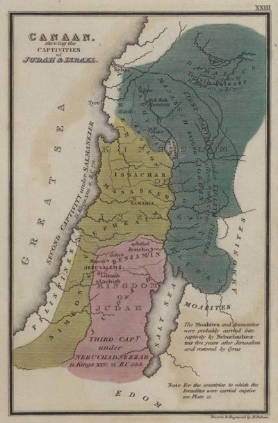 Kánaán, Júda és Izrael fogságainak bemutatása (színes metszet) alkotó: English School