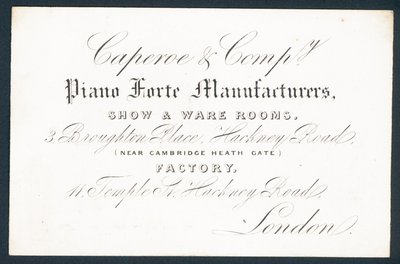 Caperoe & Company, piano forte gyártók, kereskedelmi kártya alkotó: English School
