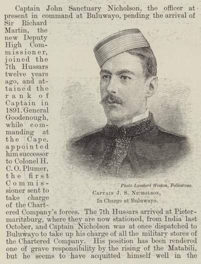 J. S. Nicholson kapitány, a Buluwayo vezetősége (metszet) alkotó: English School