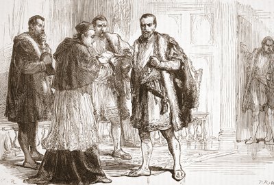 de Tournon bíboros felolvassa a protestáns plakátot I. Ferencnek, illusztrációja James Aitken Wylie (1808-1890) A protestantizmus történetéből, pub. 1878 alkotó: English School