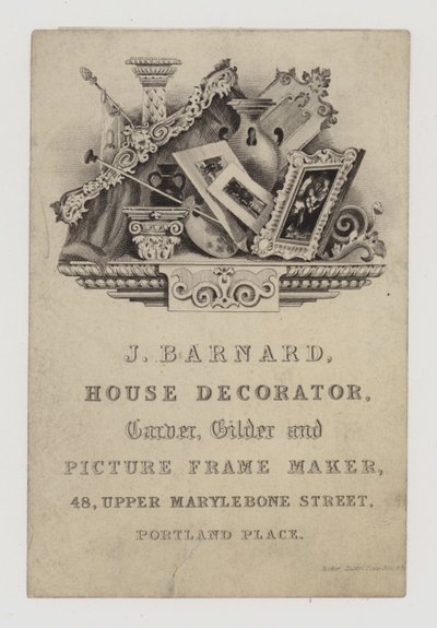 Carvers and Gilders, J Barnard, kereskedelmi kártya alkotó: English School