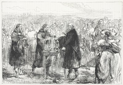 Feier der Eucharistie durch die Hussiten auf einem Feld bei Prag, Illustration aus Die Geschichte des Protestantismus von James Aitken Wylie, veröffentlicht 1878 von English School