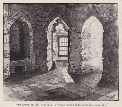 A londoni Tower cellája, amelyben a leendő I. Erzsébet királynőt 1554-ben bebörtönözték féltestvére I. Mária (litho) uralkodása idején alkotó: English School