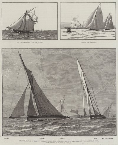 A New Thames Yacht Club csatornamérkőzése, Southend és Harwich, a Southend mólótól indulva (metszet) alkotó: English School
