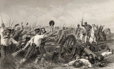 A Highlanders vádja Cawnpore előtt Havelock tábornok vezetésével, az 1858-ban megjelent „The History of the Indian Mutiny” c. alkotó: English School