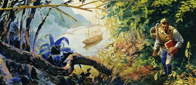 Charles Darwin a HMS Beagle fedélzetén tartózkodott, miközben Dél-Amerika partjait vizsgálta alkotó: English School