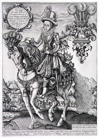 I. Károly walesi hercegként lóháton, a „Királyok könyvéből”, Renold Elstrack (1571-1630 körül) metszet, 1618 (metszet) alkotó: English School