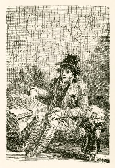 Charles Wood, egy vak ember, orgonával és táncoló kutyával alkotó: English School