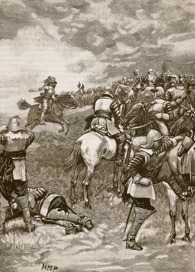 Charles a Naseby-i csatában, illusztráció a Cassells Illustrated History of Englandből (szépia fotó) alkotó: English School