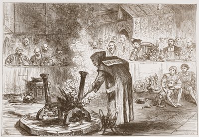 Charles látja az álarcok játékát, illusztrációja James Aitken Wylie (1808-1890) A protestantizmus története című könyvéből, kocsma. 1878 alkotó: English School