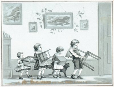 Gyermekek hordozó széket és zsámolyt, karácsonyi kártya alkotó: English School