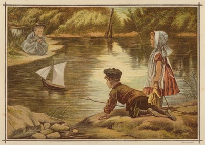 Gyerekek vízre bocsátanak egy jachtmodellt (színes litó) alkotó: English School